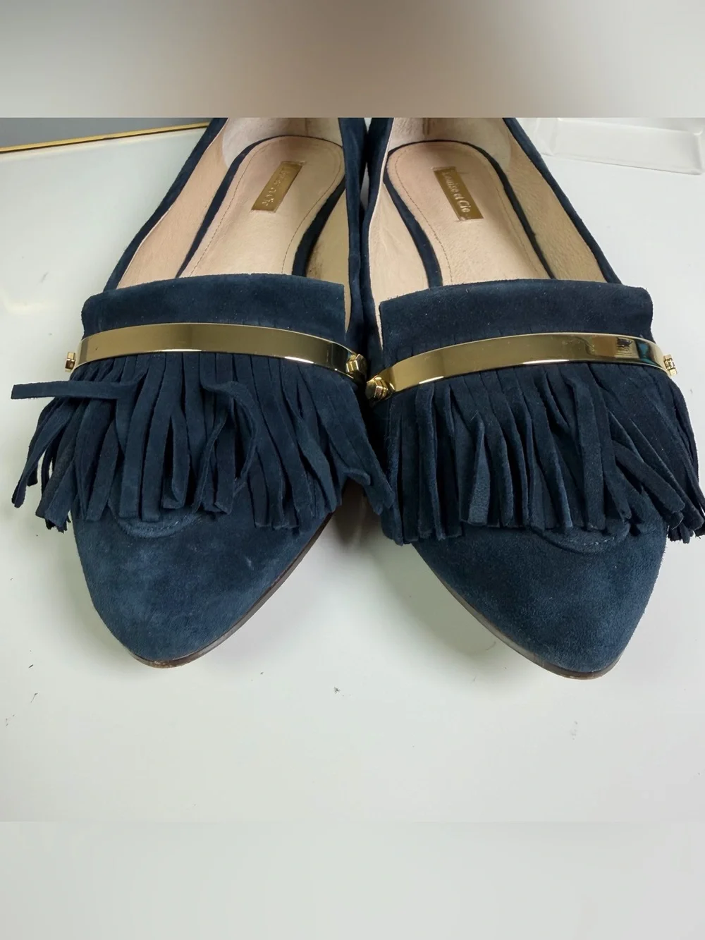 Louise et Cie Lo-Frieda Navy Blue Kidsuede Fringe Flats Loafers Women’s 10M